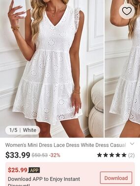 Women's White Eyelet Lace Mini Dress - Casual Summer